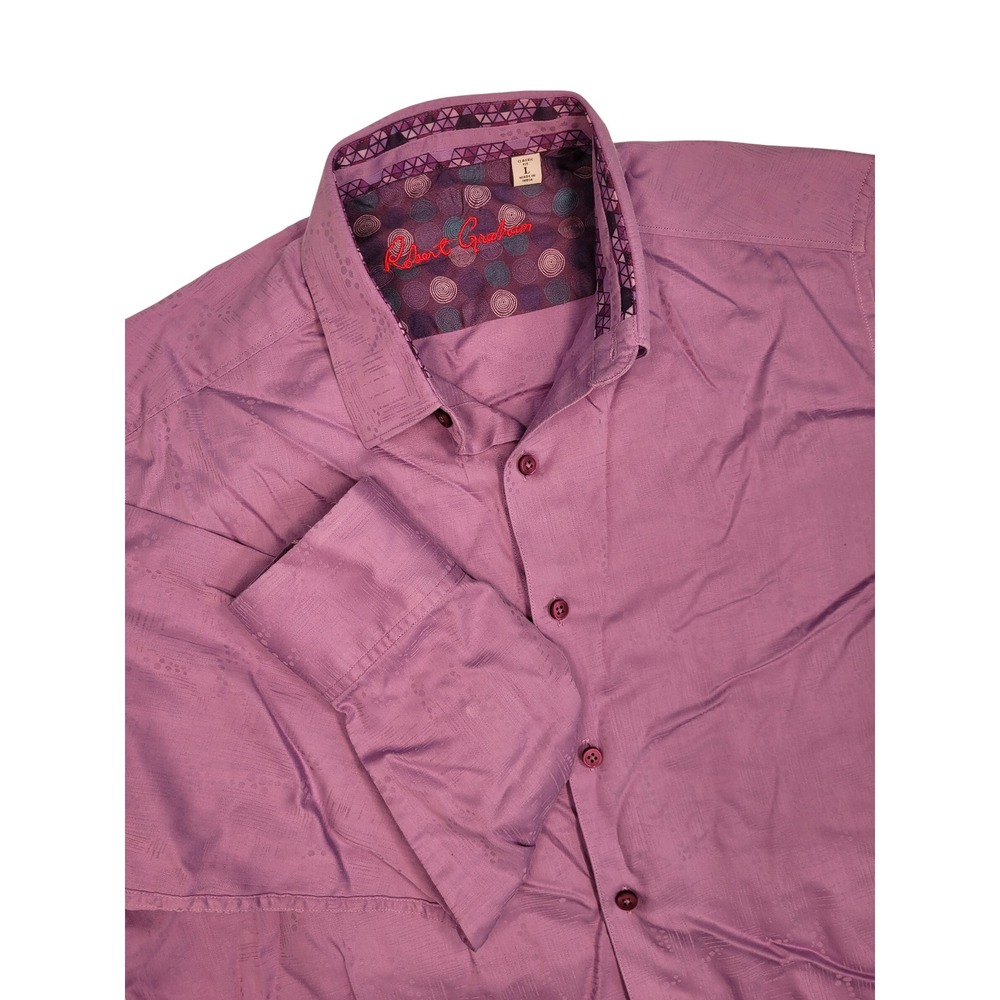 Robert Graham Mens Purple Jacquard Long Sleeve Button Down Shirt Classic Fit L
